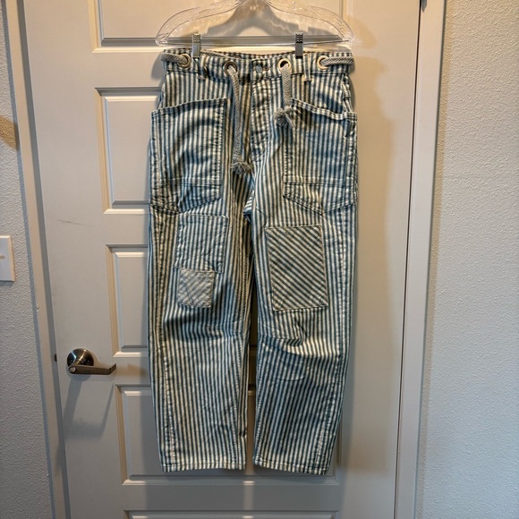 We the Free Moxie Railroad Low-Slung Jeans in Minty Stripe Size 25 (28in) - Picture 3 of 6